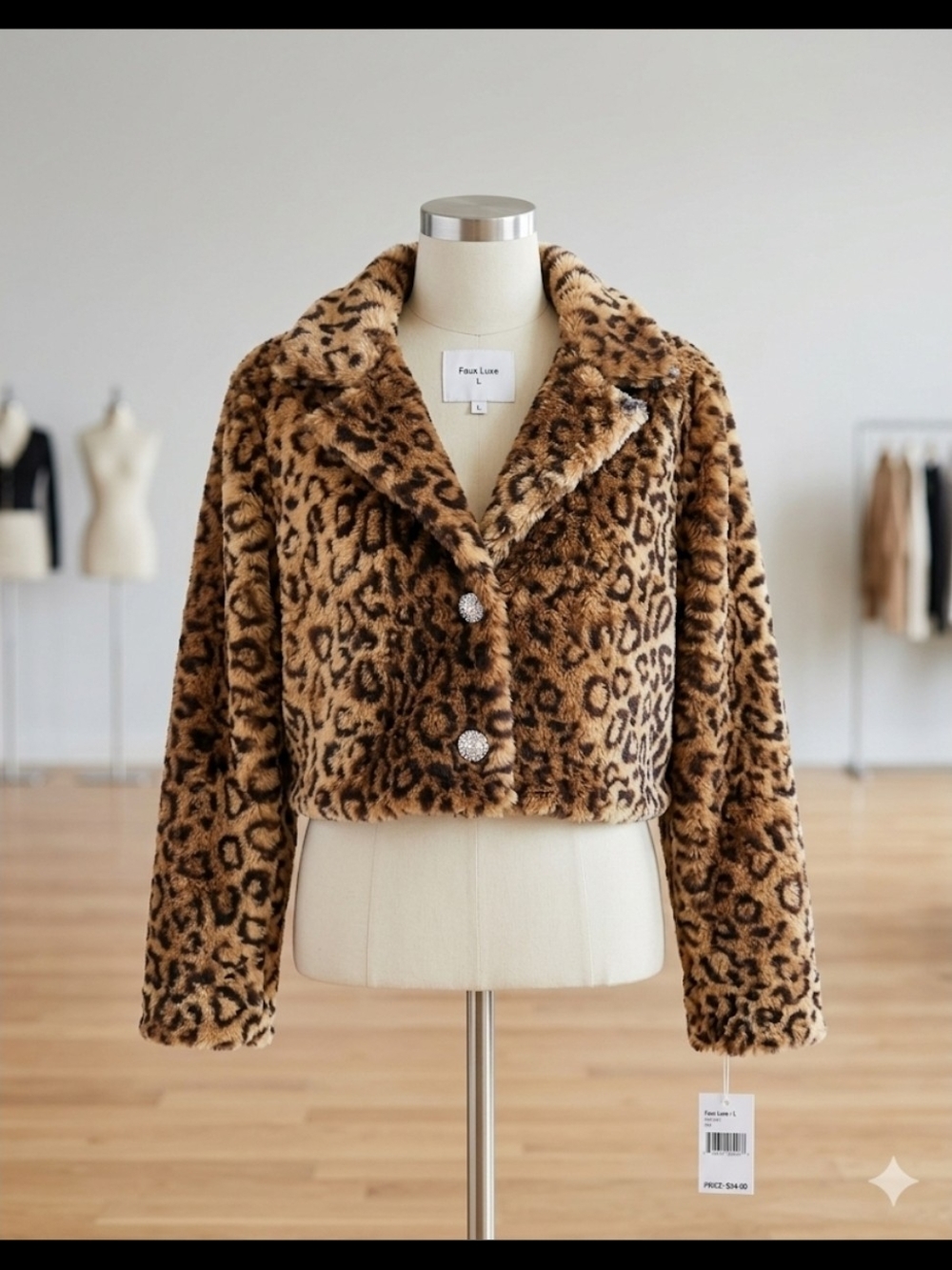 Beautees Leopard Faux-Fur Cropped Jacket - Brown
